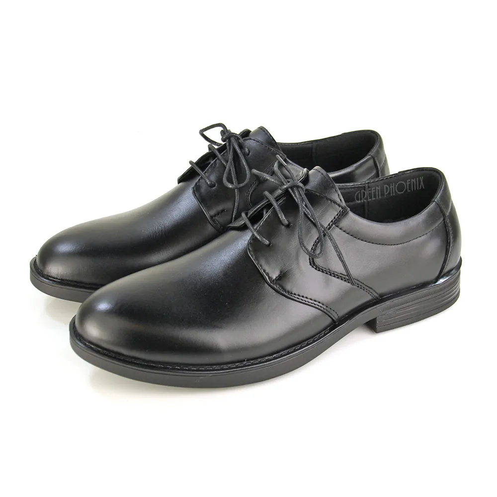 【GREEN PHOENIX 波兒德】男 紳士鞋 商務皮鞋 學生鞋 新郎鞋 德比鞋 全真皮 素面(黑色)