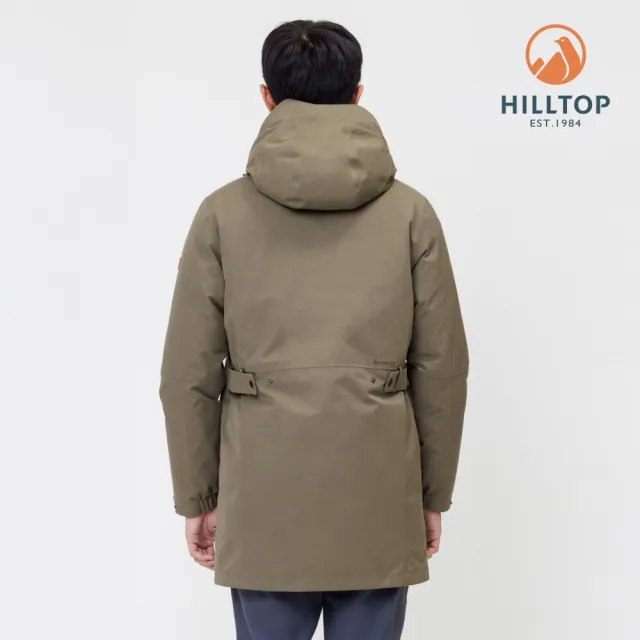 【Hilltop 山頂鳥】GORE-TEX 二合一防水透氣保暖蓄熱羽絨防潑可拆帽長版大衣外套 男款 灰卡｜PF21XM62ECNN