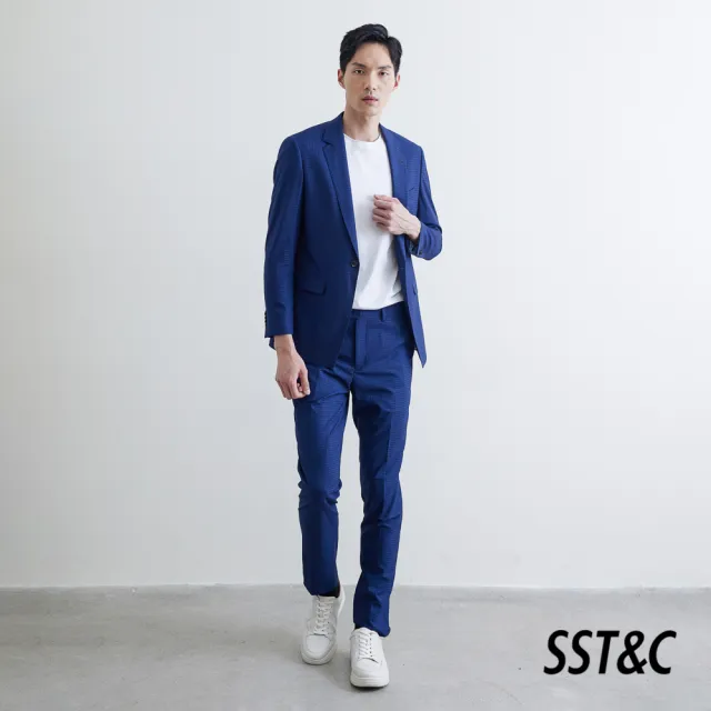 【SST&C 最後５５折】海軍藍格紋修身西裝褲0212003009