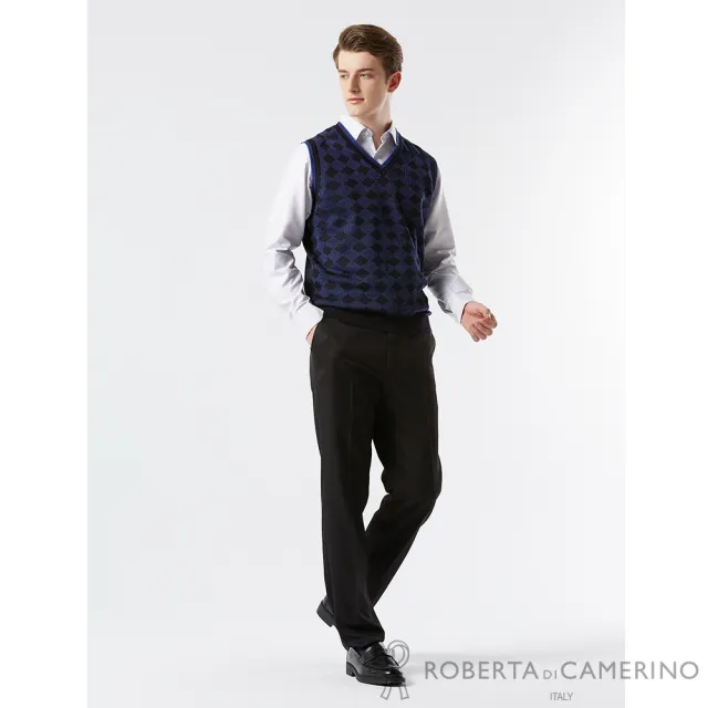 【ROBERTA 諾貝達】男裝 藍黑色羊毛背心-年輕時尚的都會風(台灣製)