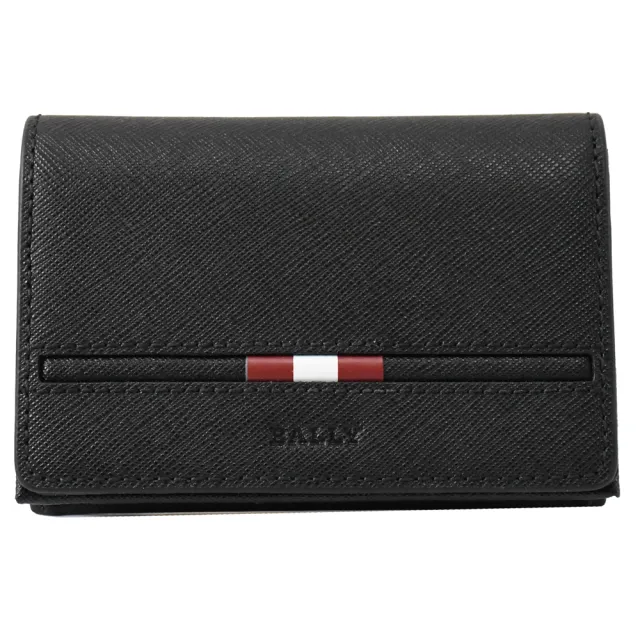 【BALLY】簡約紅白紅條紋防刮牛皮信用卡名片收納包(黑)