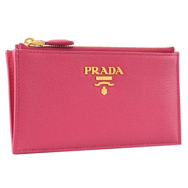 【PRADA 普拉達】經典LOGO小羊皮信用卡名片手拿包零錢包(芍藥粉)