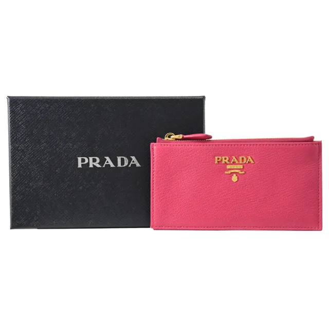 【PRADA 普拉達】經典LOGO小羊皮信用卡名片手拿包零錢包(芍藥粉)