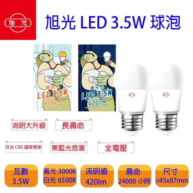 旭光 LED 3.5W 3000K E27 全電壓 白光 黃光(一組5入)