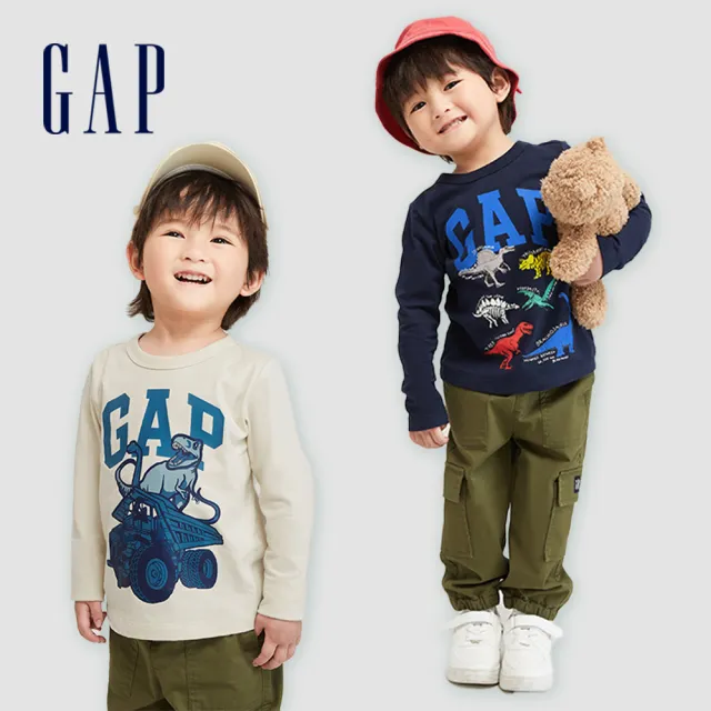 【GAP】男幼童裝 Logo印花圓領長袖T恤-多色可選(798952)