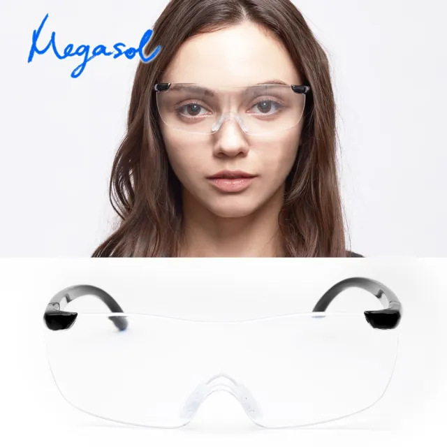 【MEGASOL】外掛式放大全焦點老花眼鏡無度數也適用精細工作眼鏡(無框加大視野多焦點老花眼鏡-MF002)