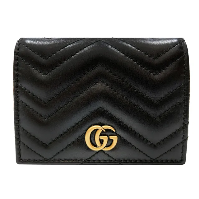 【GUCCI 古馳】466492 經典仿舊GG Marmont matelasse絎縫紋牛皮金屬雙G LOGO暗釦卡夾/零錢包短夾(顏色任選)