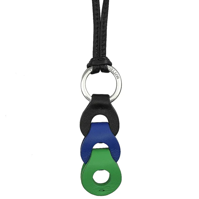 【BOTTEGA VENETA 寶緹嘉】精緻撞色小羊皮頸掛式鑰匙扣環吊飾(黑藍綠)