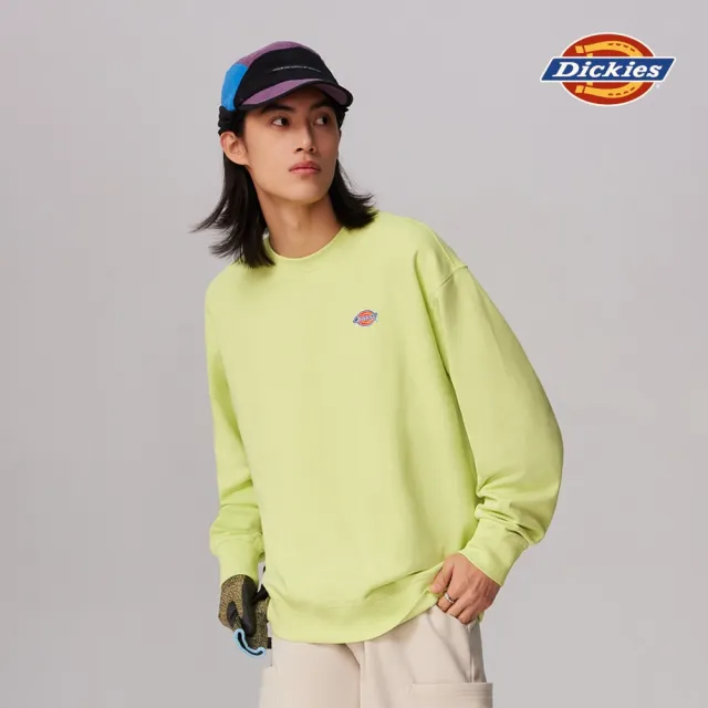 【Dickies】男款雞尾酒綠純棉經典三色Logo刺繡徽章大學T｜DK011033F58