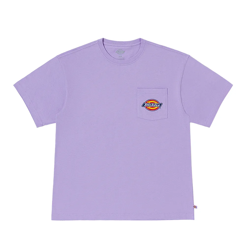 【Dickies】男女款薔薇紫純棉胸前口袋三色刺繡短袖T恤｜DK011809E61