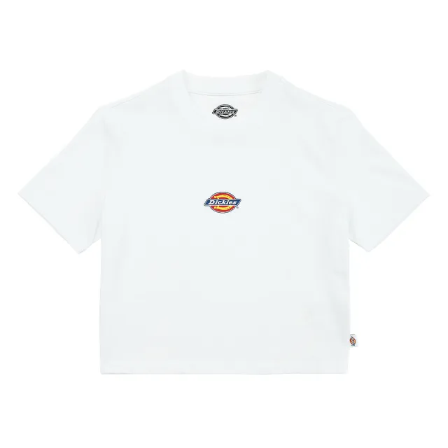 【Dickies】女款白色重磅短版胸前經典Logo印花短袖T恤｜DK012314WHX