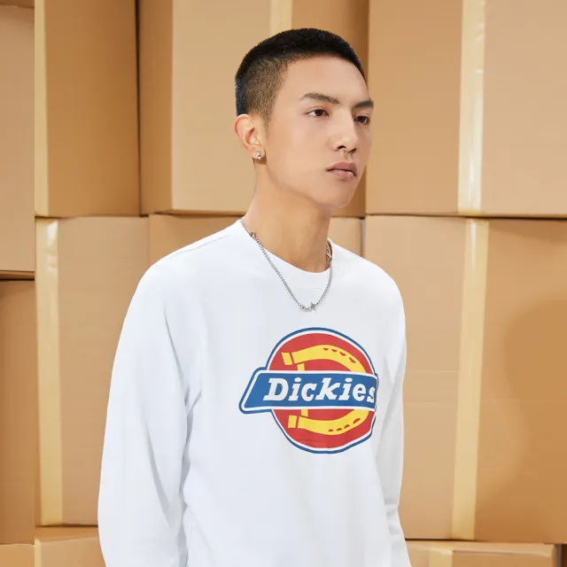 【Dickies】男款白色純棉經典Logo印花大學T｜DK008714C4D