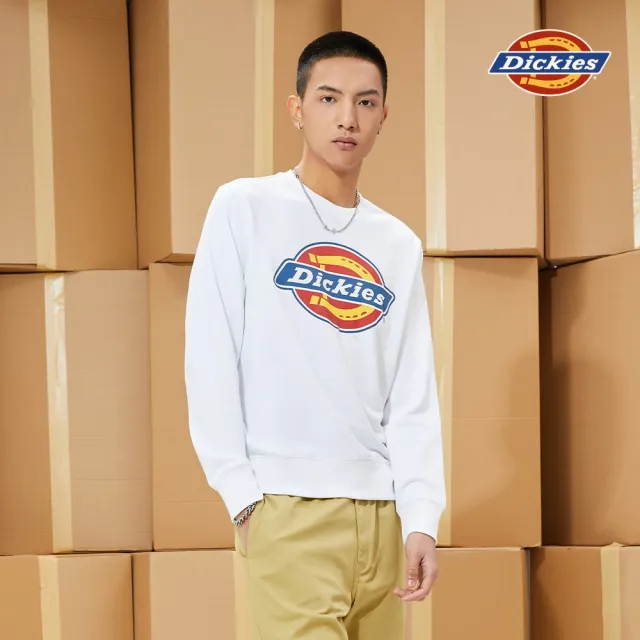 【Dickies】男款白色純棉經典Logo印花大學T｜DK008714C4D