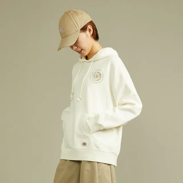 【Dickies】女款奶油色純棉胸前花卉圖案印花連帽大學T｜DK012327C10