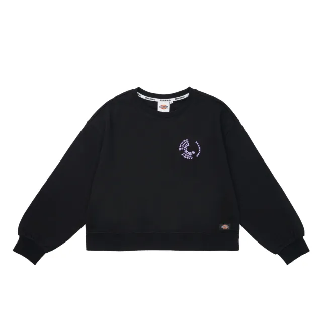 【Dickies】女款黑色純棉胸前字母刺繡寬鬆落肩短版大學T｜DK011604BLK