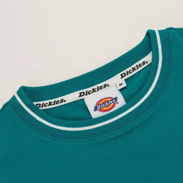 【Dickies】女款深湖綠純棉袖口撞色緹花設計短袖T恤｜DK011633E64