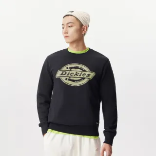 【Dickies】男款黑色純棉胸前大尺寸疊影Logo印花大學T｜DK011519BLK