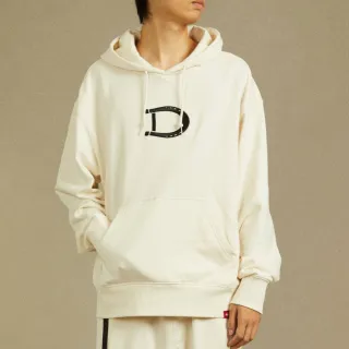 【Dickies】男款奶油色胸前刺繡字母D休閒連帽大學T｜DK012562C10