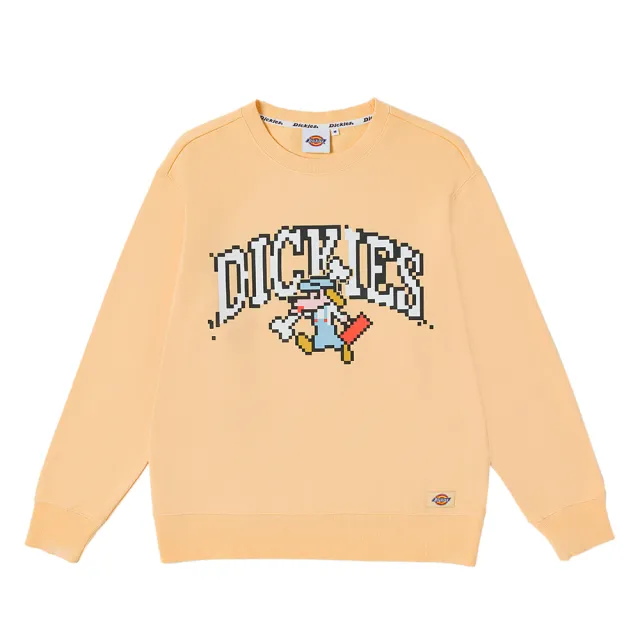 【Dickies】女款蛋糕粉黃純棉胸前像素印花休閒大學T｜DK011613E83