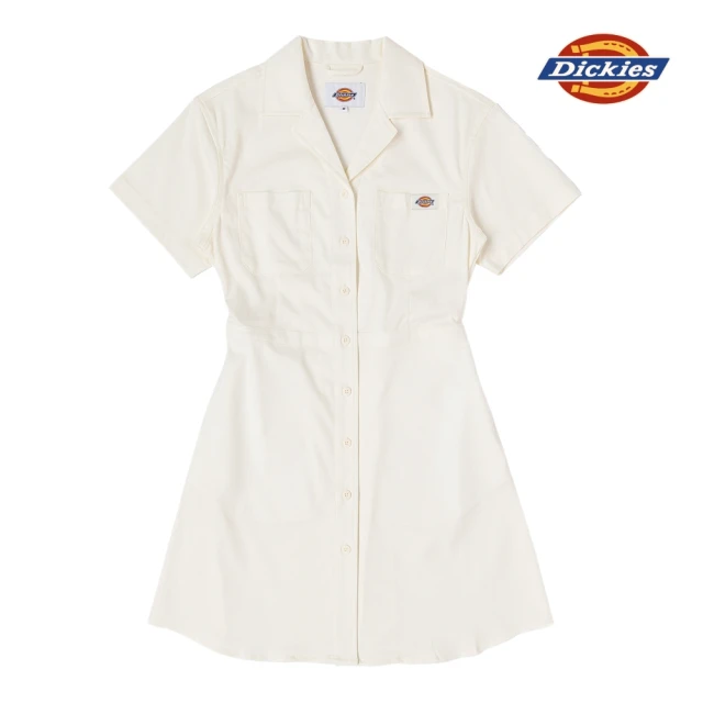 【Dickies】女款米白色斜紋收腰設計工裝風連身短裙｜DK011624C48