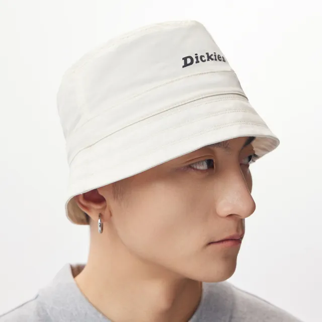 【Dickies】男女款米白色品牌Logo印花可調節漁夫帽｜DK011645C48(帽子)