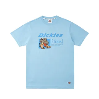 【Dickies】男女款晴空藍純棉趣味牛仔印花短袖T恤｜DK011546E65