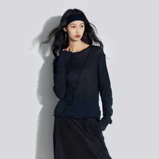【GAP】女裝 圓領長袖T恤-黑色(874346)