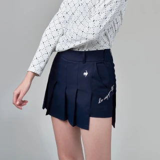 【LE COQ SPORTIF 公雞】高爾夫系列 女款深藍色百摺設計高爾夫運動褲裙 QLS8T901