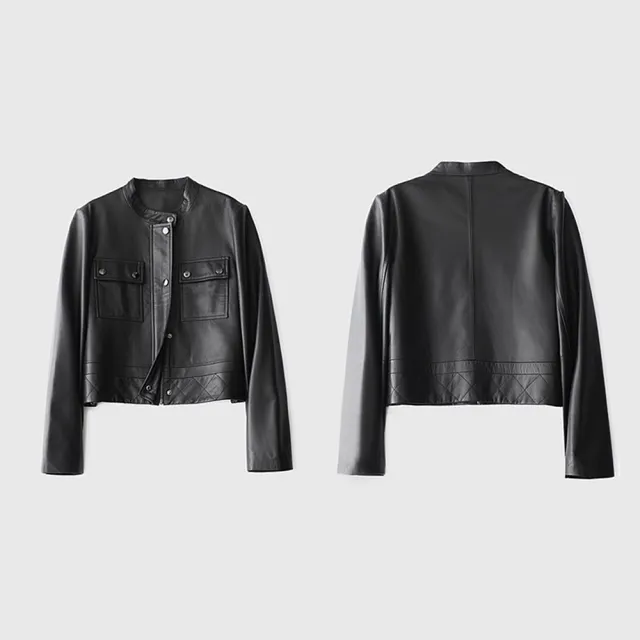 【米蘭精品】現貨+預購 真皮皮衣羊皮夾克(秋季直筒型機車風女外套74go7)