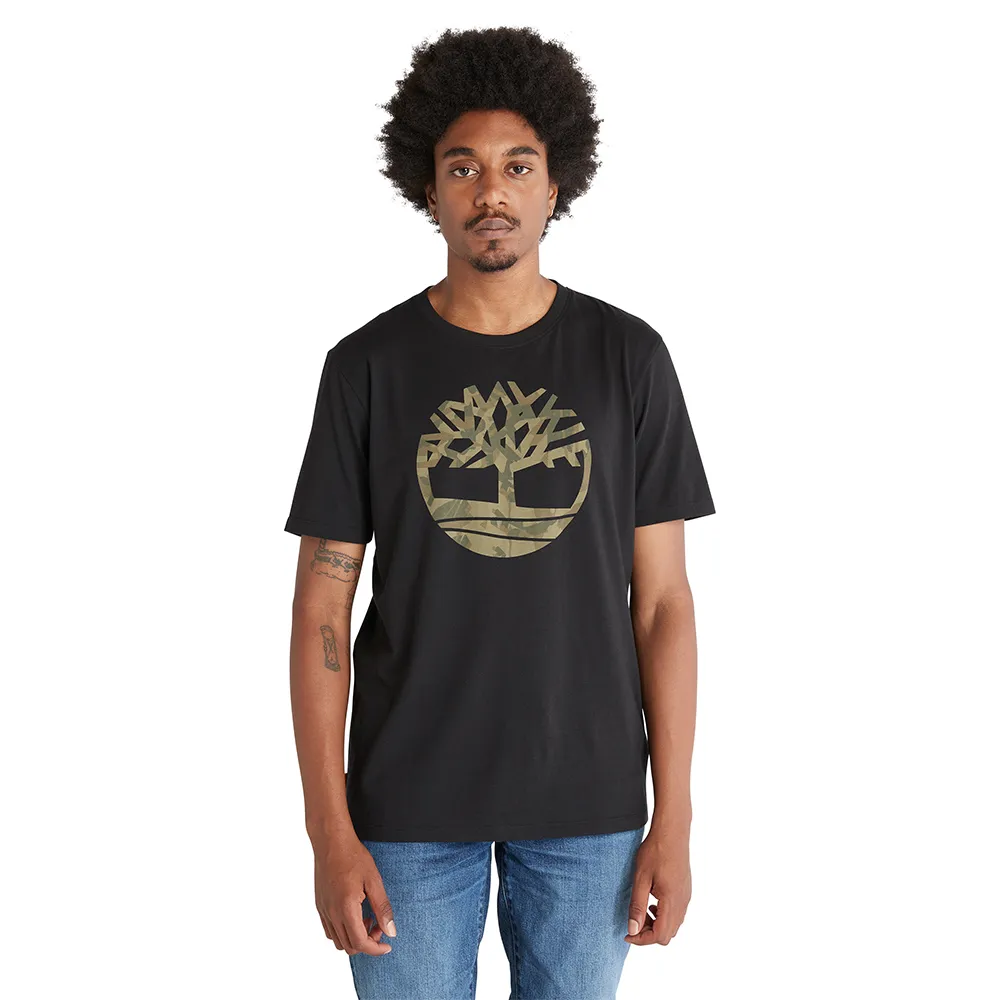 【Timberland】男款黑色有機棉迷彩樹型Logo短袖T恤(A6DVK001)
