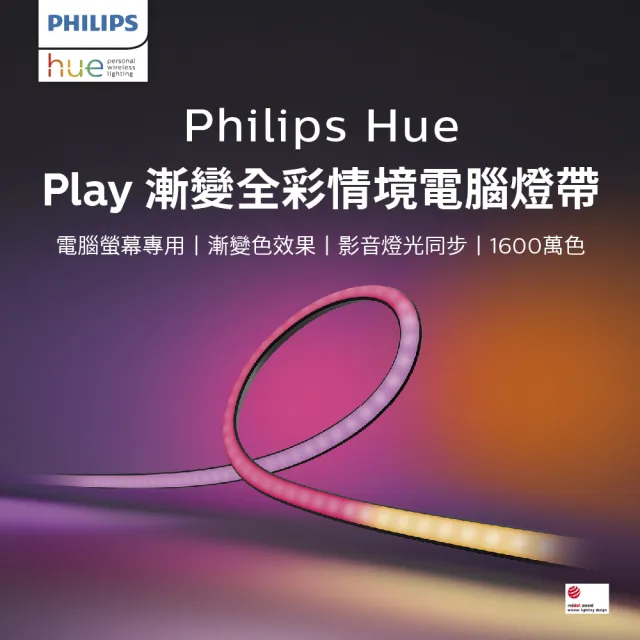 【Philips 飛利浦】Hue 智慧照明 Hue Play漸變全彩情境電腦燈帶 32 34(PH023 電玩高手首選)