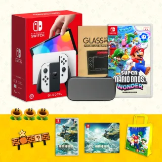 【Nintendo 任天堂】Switch OLED白色主機+瑪利歐遊戲選一+包貼(送王國之淚)