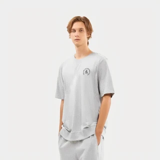 【Hang Ten】男裝-純棉毛圈布胸前印花短袖T恤(銀灰花紗)
