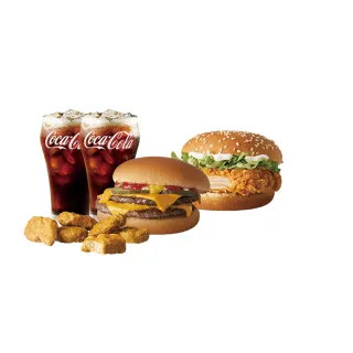 【麥當勞】雙層牛肉吉事堡+勁辣鷄腿堡+六塊麥克鷄塊+中杯可口可樂*2(好禮即享券)