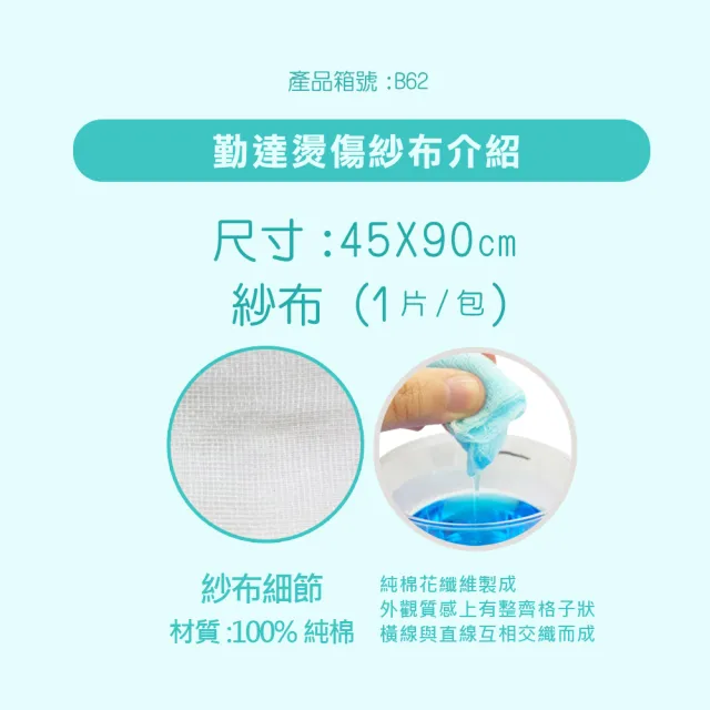 【TEAMPOWER 勤達】醫療用滅菌款共30包/袋-1片裝/包-純棉燙傷紗布-B62(45x 90cm大醫療用用純棉紗布)
