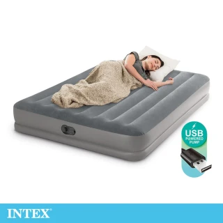 【INTEX 原廠公司貨】雙層雙人加大充氣床-寬152cm-USB電源-內建電動幫浦(64114)
