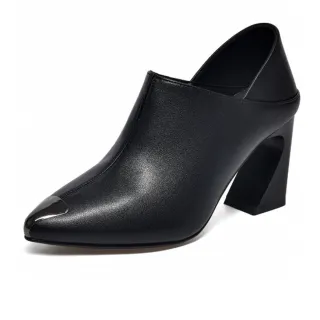 【JP Queen New York】純色牛皮金屬鞋頭尖頭兩穿裸靴(2色可選)