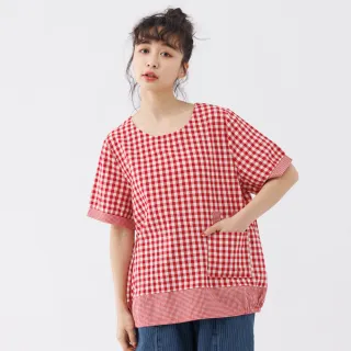 【betty’s 貝蒂思】復古格紋兔兔口袋上衣(紅色)