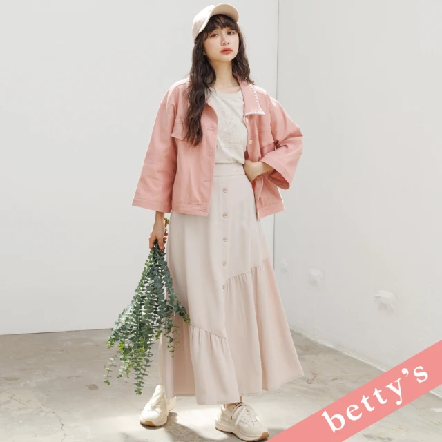 betty’s 貝蒂思 腰鬆緊不對稱排釦長裙(卡其色)