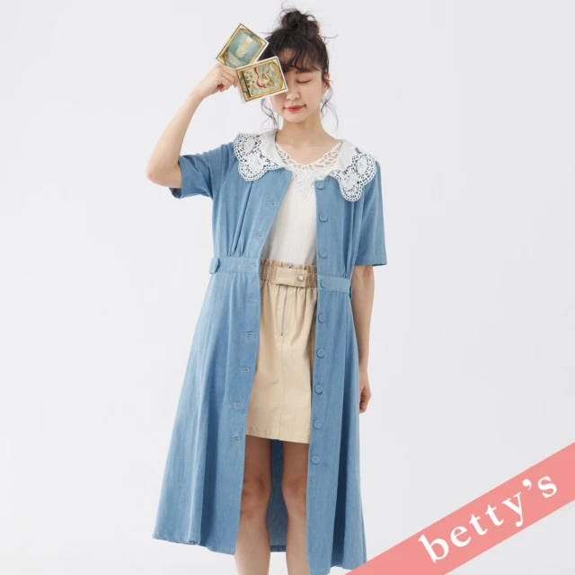 betty’s 貝蒂思 雲朵蕾絲領牛仔襯衫洋裝(淺藍色)