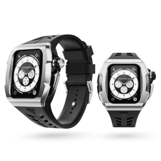 【Y24】Apple Watch 49mm 不鏽鋼防水保護殼 銀錶殼/黑錶帶