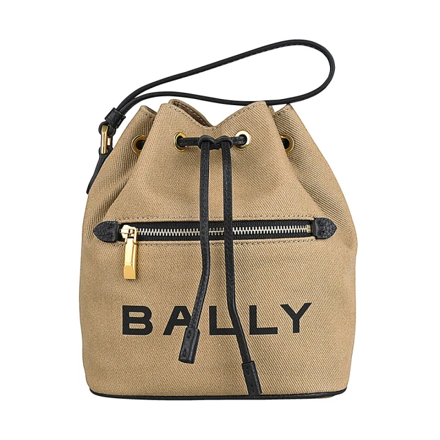 BALLY BALLY BAR字母LOGO帆布抽繩手提水桶包(駝棕)