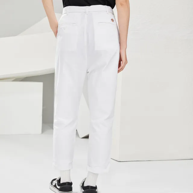 【Dickies】女款白色純棉附腰帶口袋設計工裝長褲｜DK010236C4D