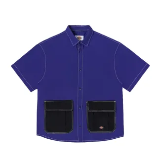 【Dickies】男款深藍紫純棉府綢抽繩口袋短袖襯衫｜DK010313NV0