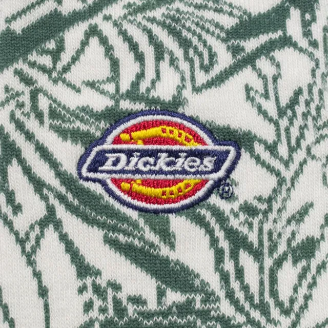 【Dickies】男女款雲白色經典三色刺繡Logo滿版緹花設計中筒襪｜DK013106C58
