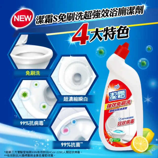 【潔霜S】免刷洗 強效浴室廁所馬桶清潔劑  99%抗菌 抗病毒(750g/瓶-12瓶/箱-箱購)