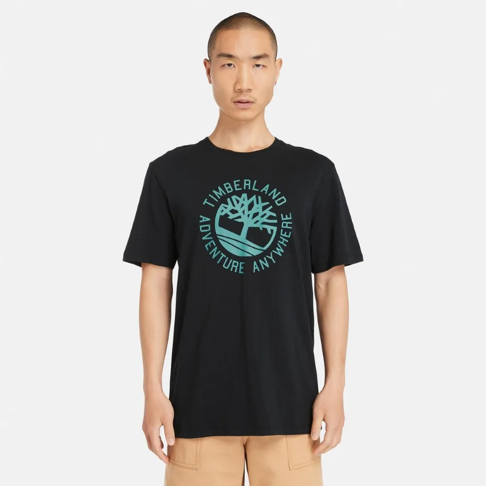 【Timberland】男款黑色標語Logo短袖T恤(A2Q4A001)