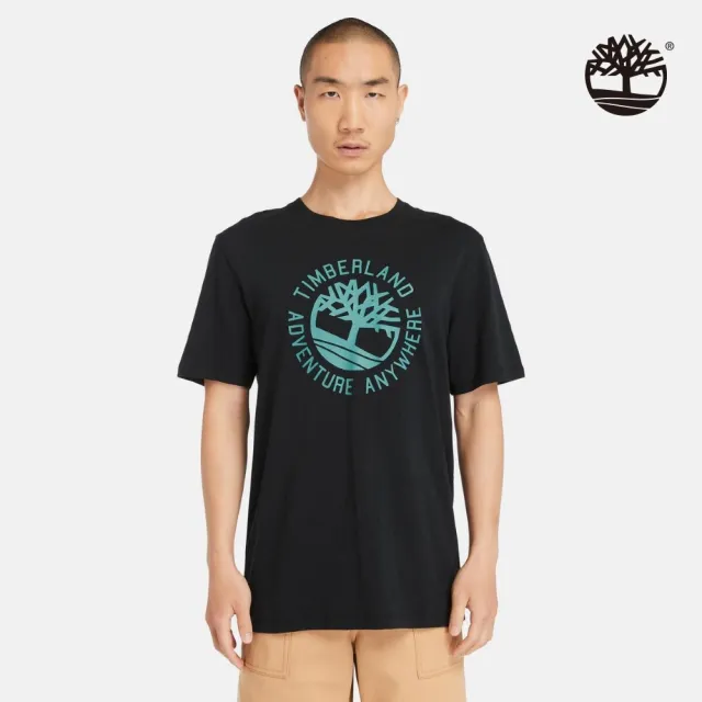 【Timberland】男款黑色標語Logo短袖T恤(A2Q4A001)