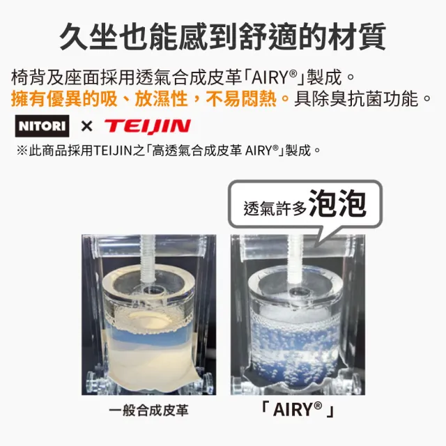 【NITORI 宜得利家居】辦公椅 電腦椅 事務椅 OC708 透氣合成皮革AIRY 腳凳 BK(辦公椅 電腦椅)