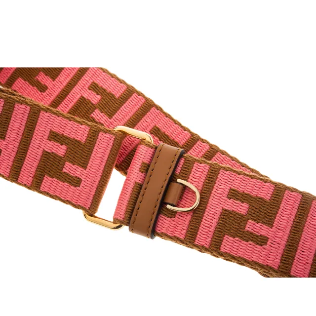 【FENDI 芬迪】新款雙色織帶FF LOGO STRAP YOU肩背帶(棕色/粉紅)